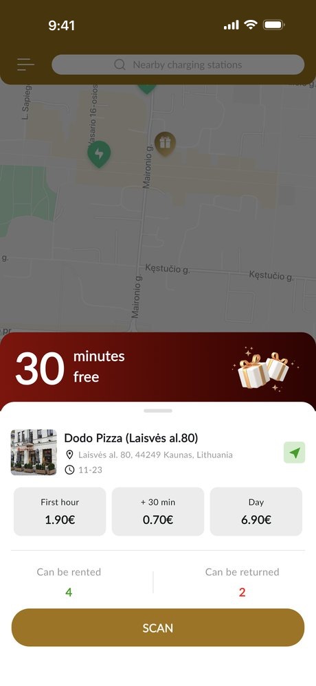 White-label client app: live station map, pricing and rental in one screen