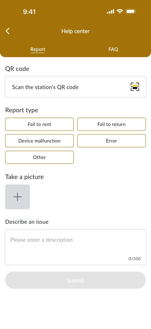In-app help center and issue reporting