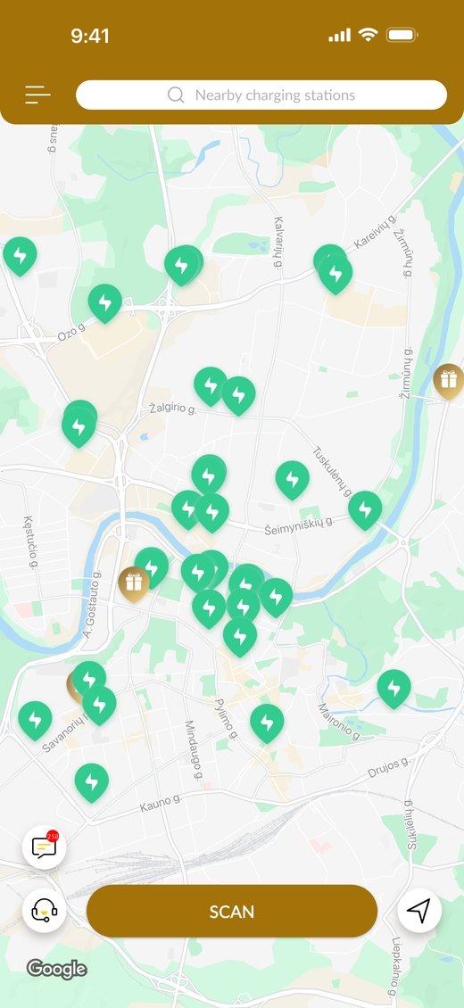 Live map of nearby charging stations